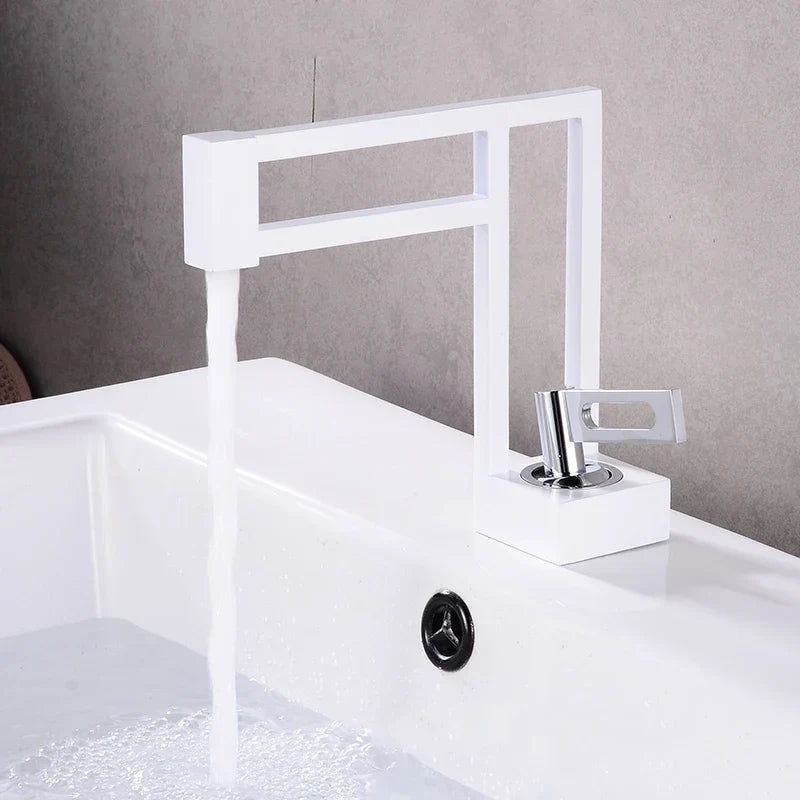 Robinet moderne géométrique salle de bain lavabo - Blanc - Laiton