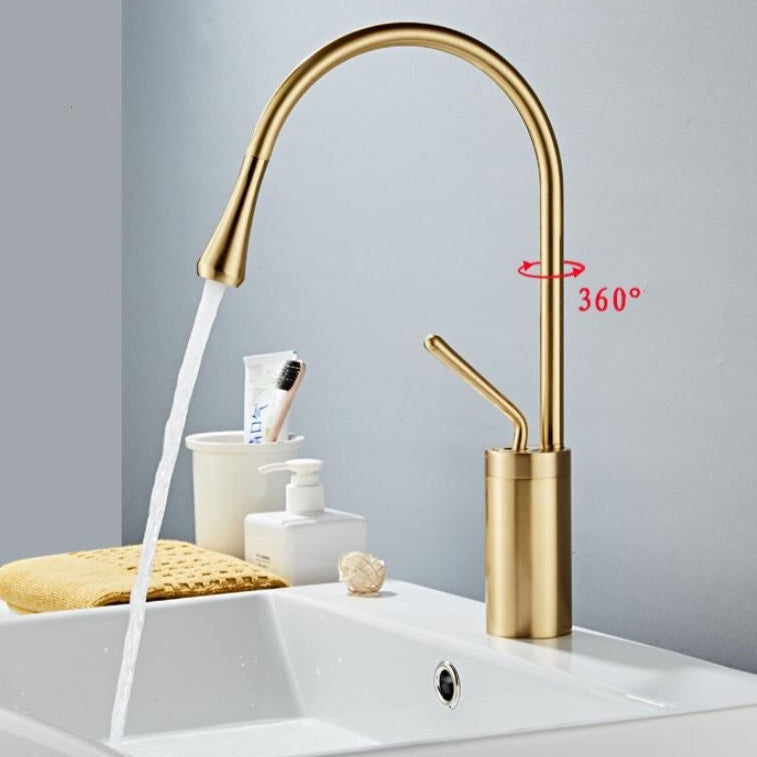 Robinet salle de bain lavabo design arrondi goutte - Doré - Laiton