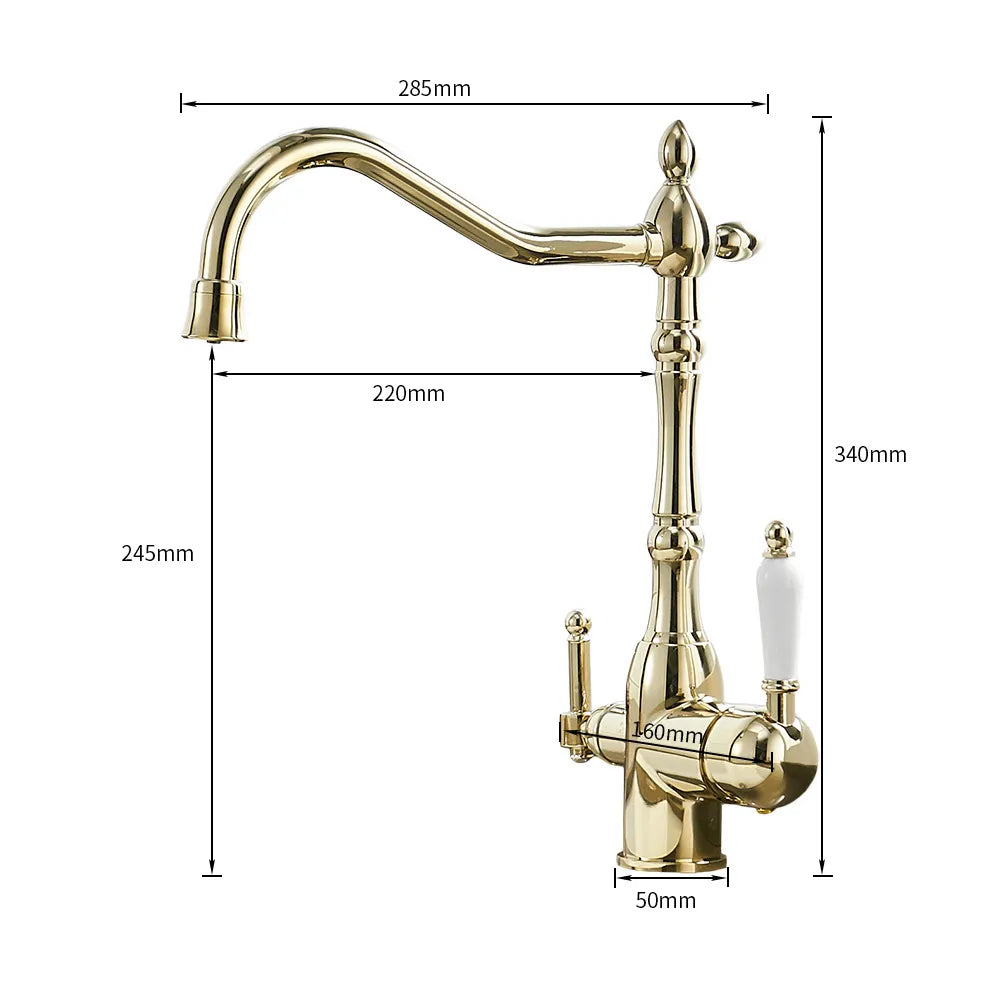 Robinet évier cuisine rétro mitigeur purificateur d'eau - Doré - Laiton