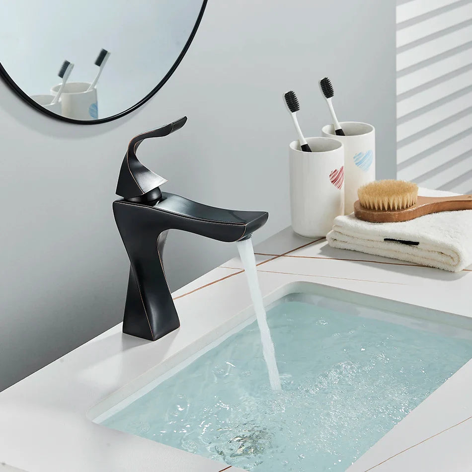 Robinet torsade mitigeur salle de bain lavabo - Noir - Laiton
