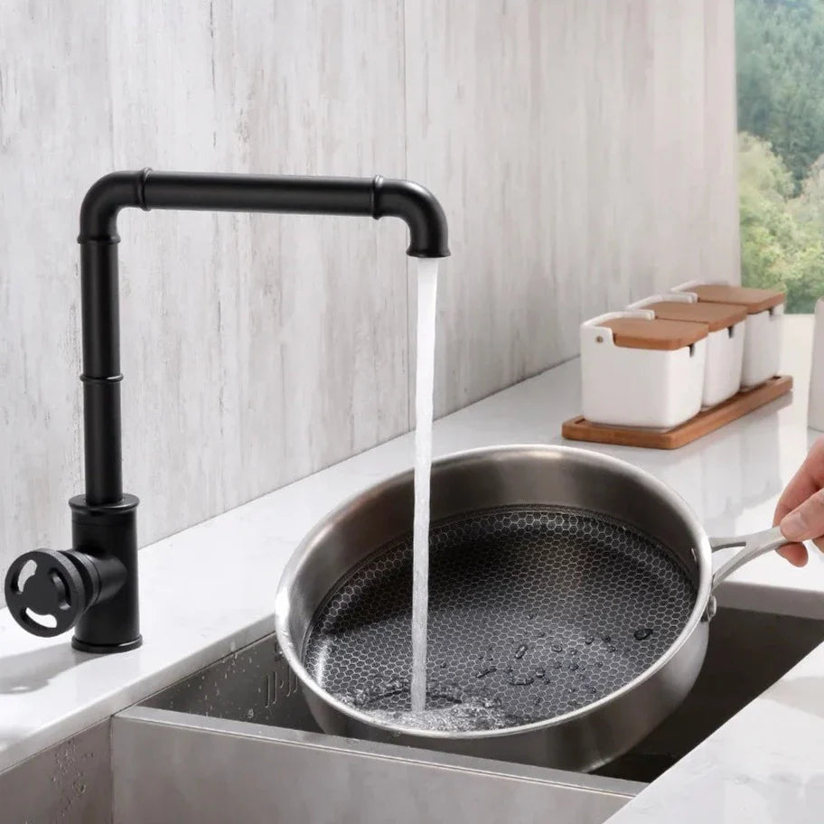 Robinet évier cuisine design industriel mitigeur - Noir - Laiton