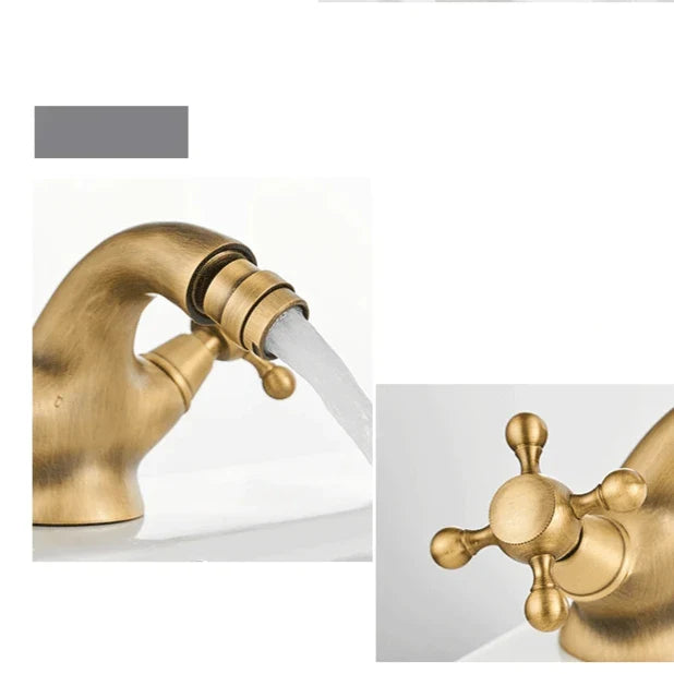 Robinet rétro lavabo deux poignées bec pivotant - Doré - Laiton