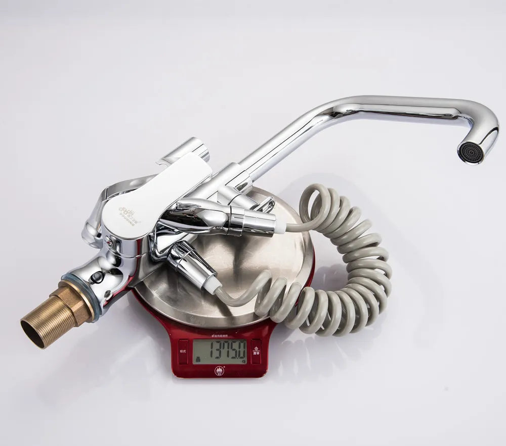 Robinet évier cuisine mitigeur douchette flexible - Argenté - Laiton