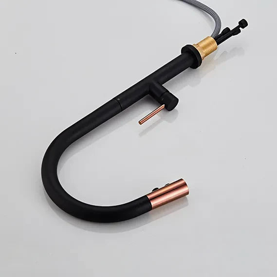 Robinet évier cuisine douchette dorée rose - Noir - Laiton