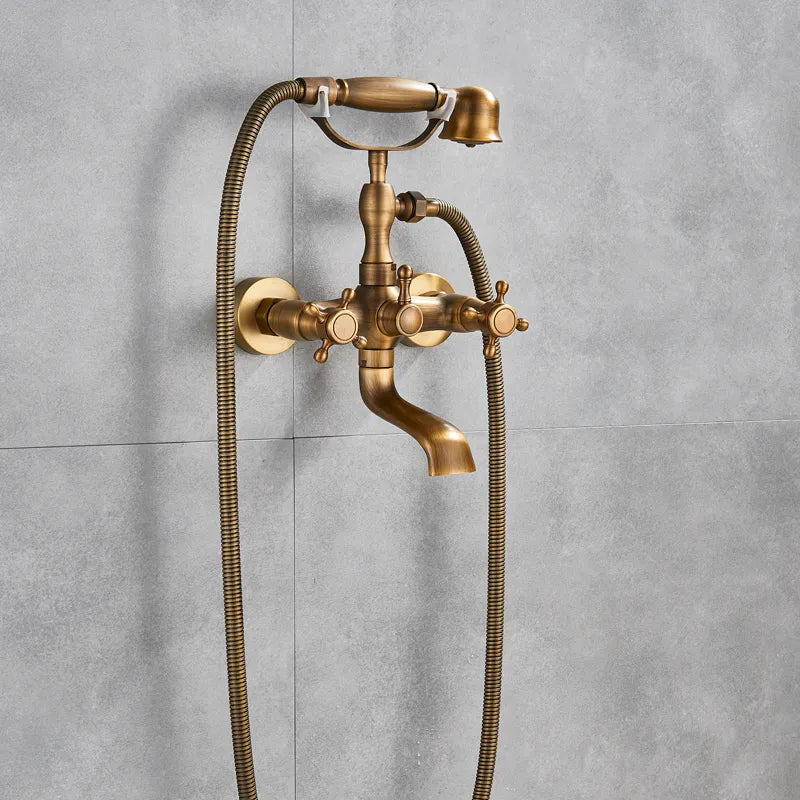 Robinet baignoire salle de bain rétro douchette - Doré - Laiton