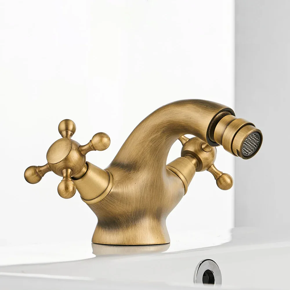 Robinet rétro lavabo deux poignées bec pivotant - Doré - Laiton