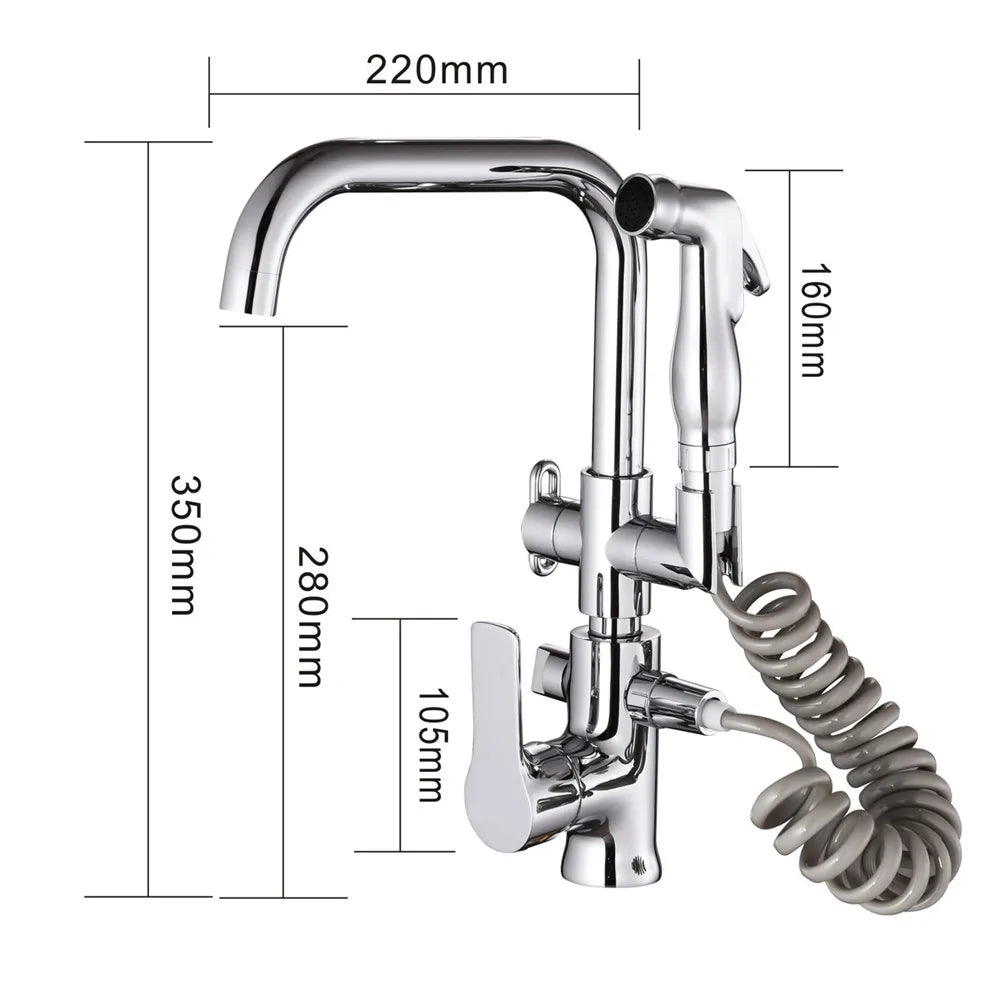 Robinet évier cuisine mitigeur douchette flexible - Argenté - Laiton