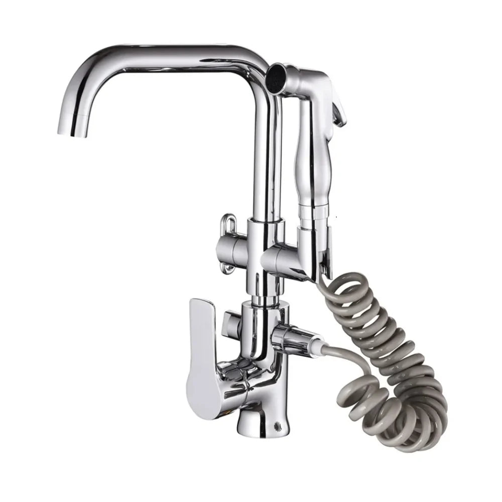 Robinet évier cuisine mitigeur douchette flexible - Argenté - Laiton