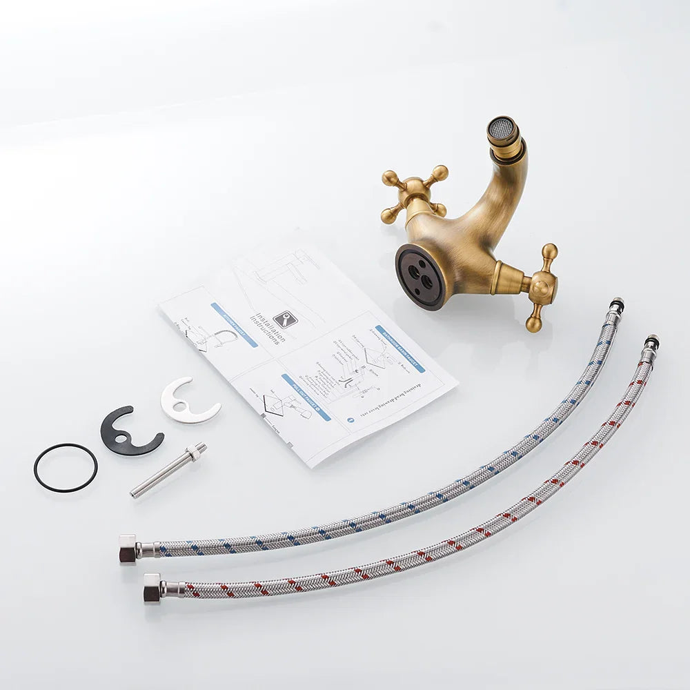 Robinet rétro lavabo deux poignées bec pivotant - Doré - Laiton