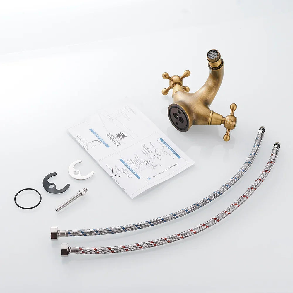 Robinet rétro lavabo deux poignées bec pivotant - Argenté - Laiton