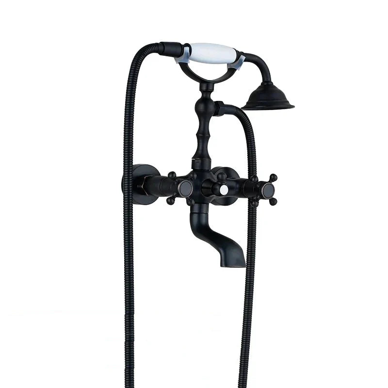 Robinet baignoire salle de bain rétro céramique douchette - Noir - Laiton