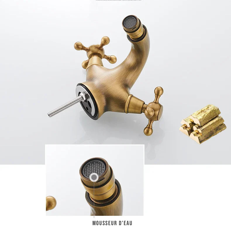 Robinet rétro lavabo deux poignées bec pivotant - Noir - Laiton