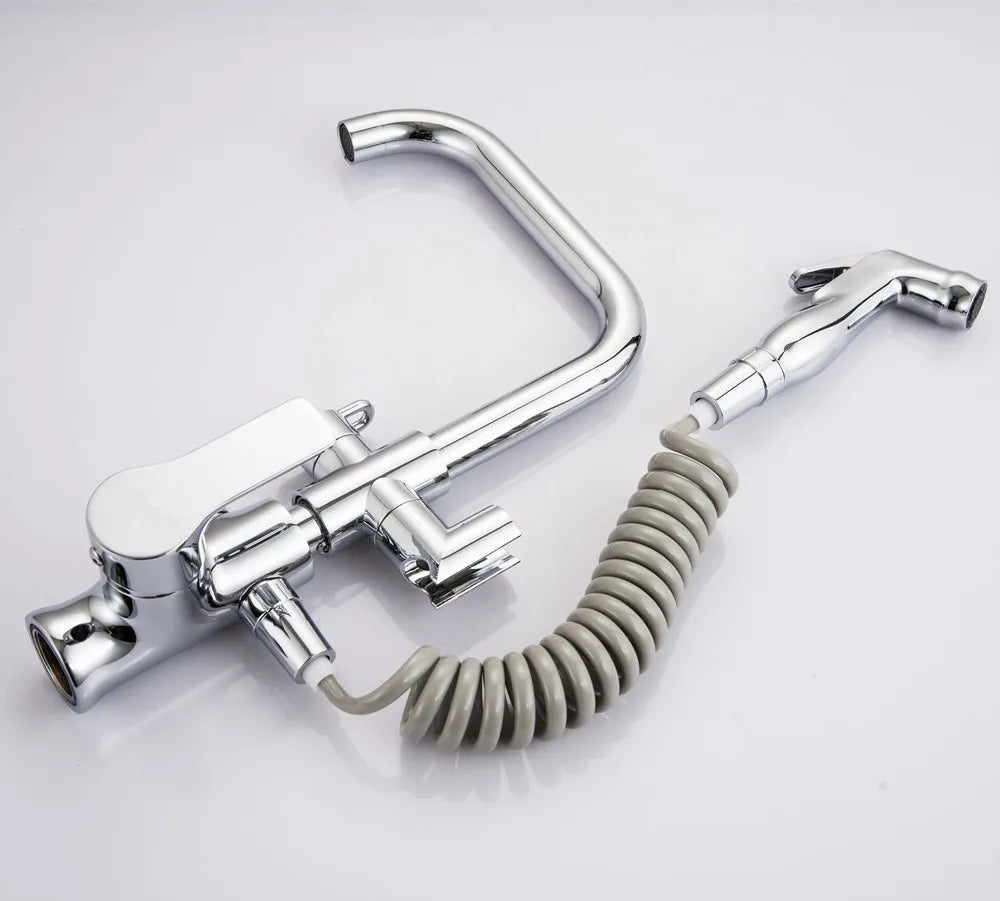 Robinet évier cuisine mitigeur douchette flexible - Argenté - Laiton