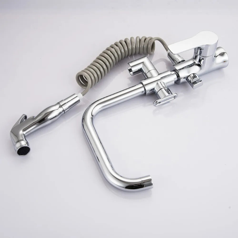 Robinet évier cuisine mitigeur douchette flexible - Argenté - Laiton