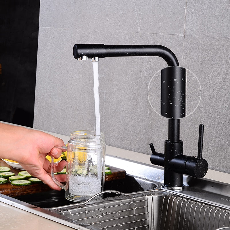 Robinet cuisine évier purificateur d’eau 3 voies - Noir - Laiton