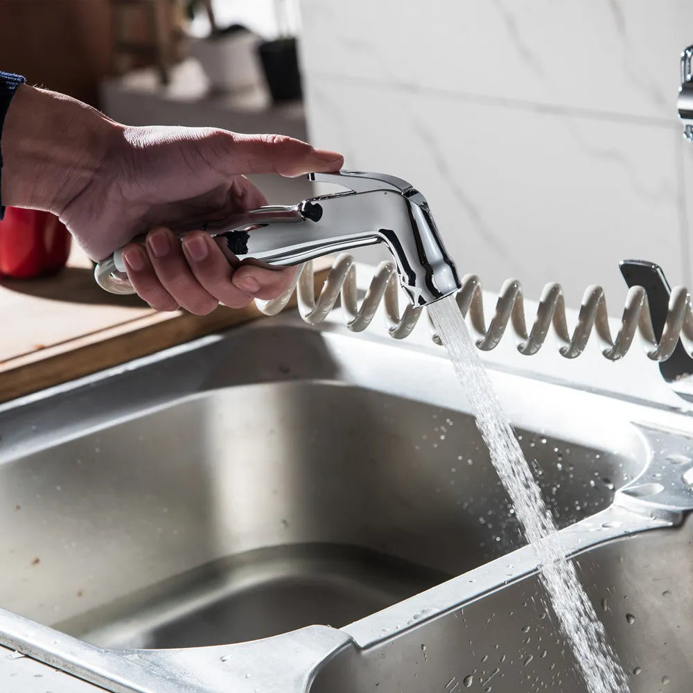 Robinet évier cuisine mitigeur douchette flexible - Argenté - Laiton