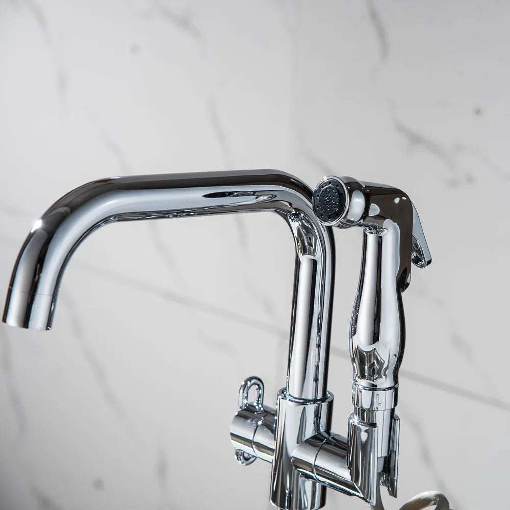 Robinet évier cuisine mitigeur douchette flexible - Argenté - Laiton