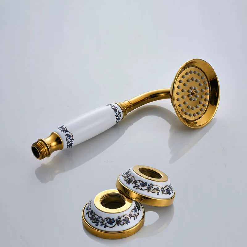 Robinet baignoire salle de bain rétro céramique douchette - Doré - Laiton