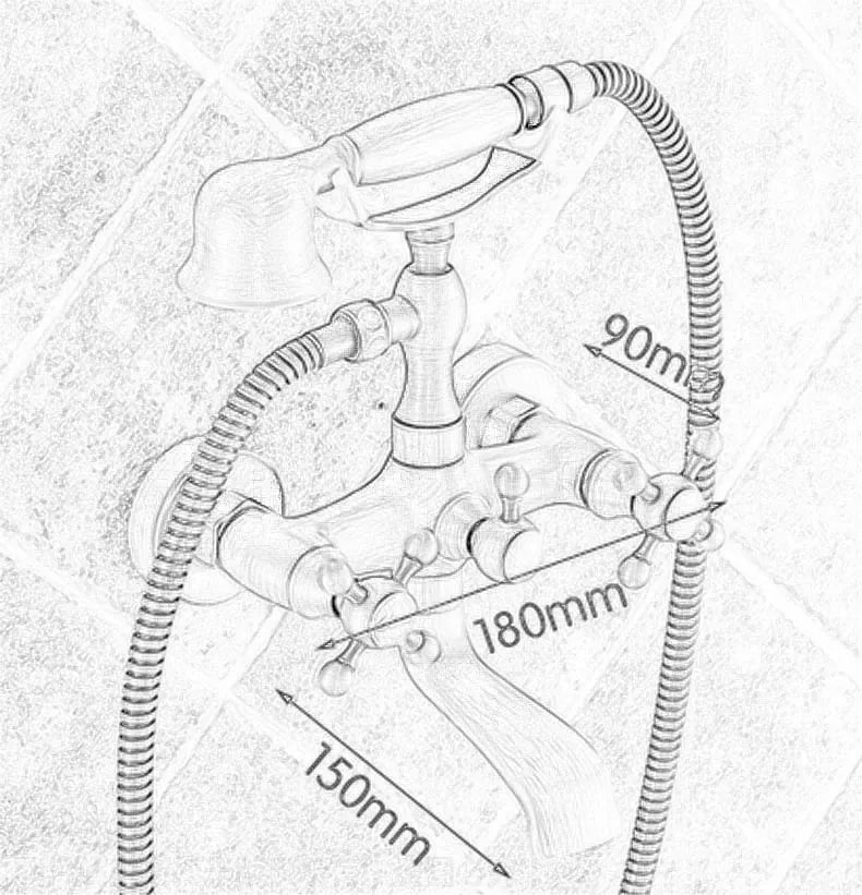 Robinet baignoire salle de bain rétro douchette - Noir - Laiton