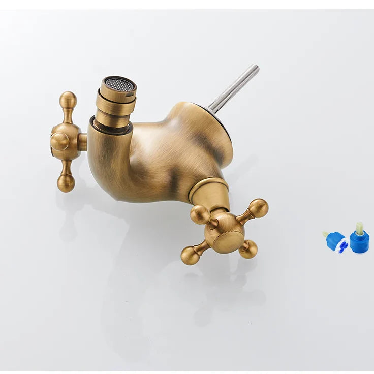 Robinet rétro lavabo deux poignées bec pivotant - Doré - Laiton