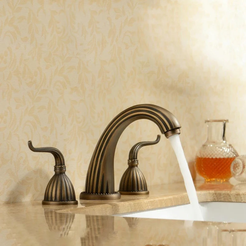 Robinet salle de bain rétro classique double poignées - Doré - Laiton