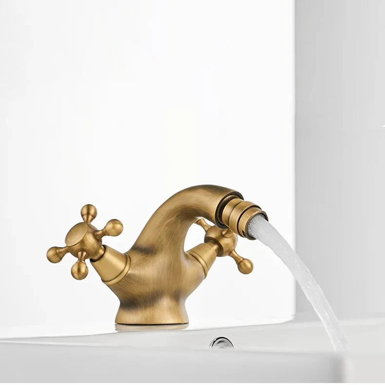 Robinet rétro lavabo deux poignées bec pivotant - Doré - Laiton