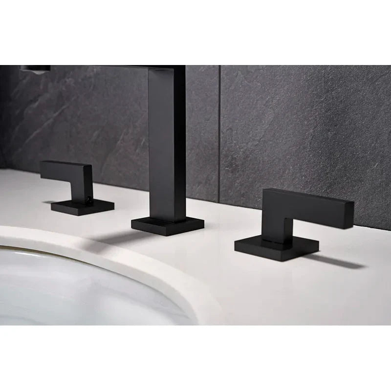 Robinet lavabo salle de bain poignées déportées - Noir - Laiton