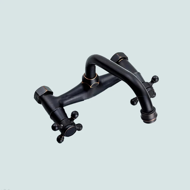 Robinet évier de cuisine encastrable double poignées - Noir - Laiton