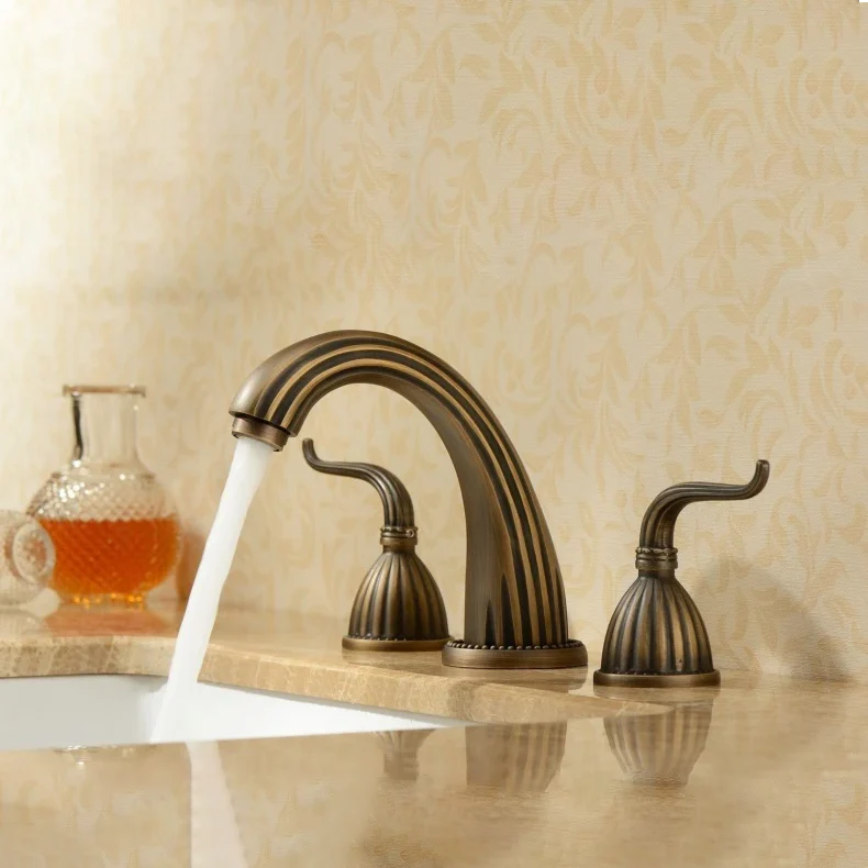 Robinet salle de bain rétro classique double poignées - Doré - Laiton