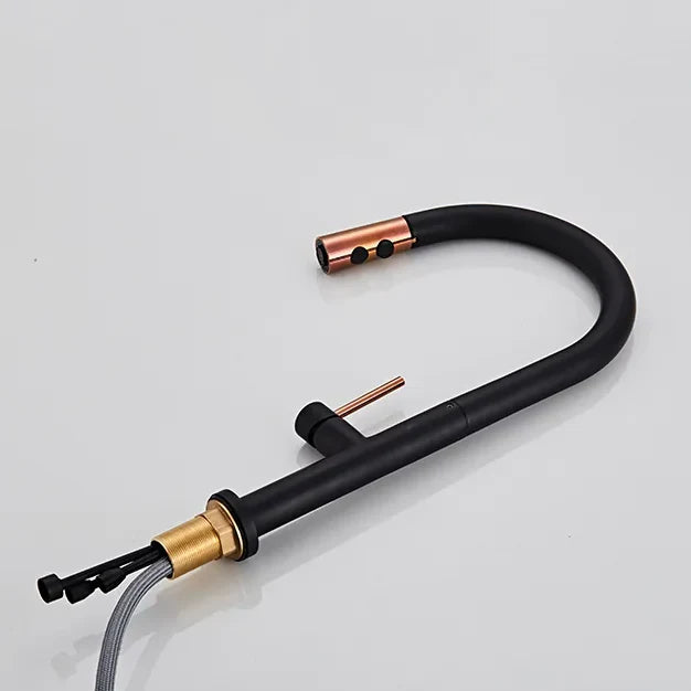 Robinet évier cuisine douchette dorée rose - Noir - Laiton