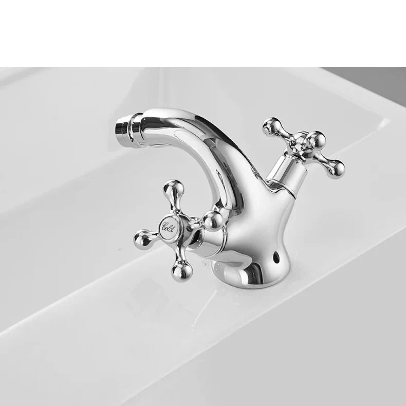 Robinet rétro lavabo deux poignées bec pivotant - Argenté - Laiton