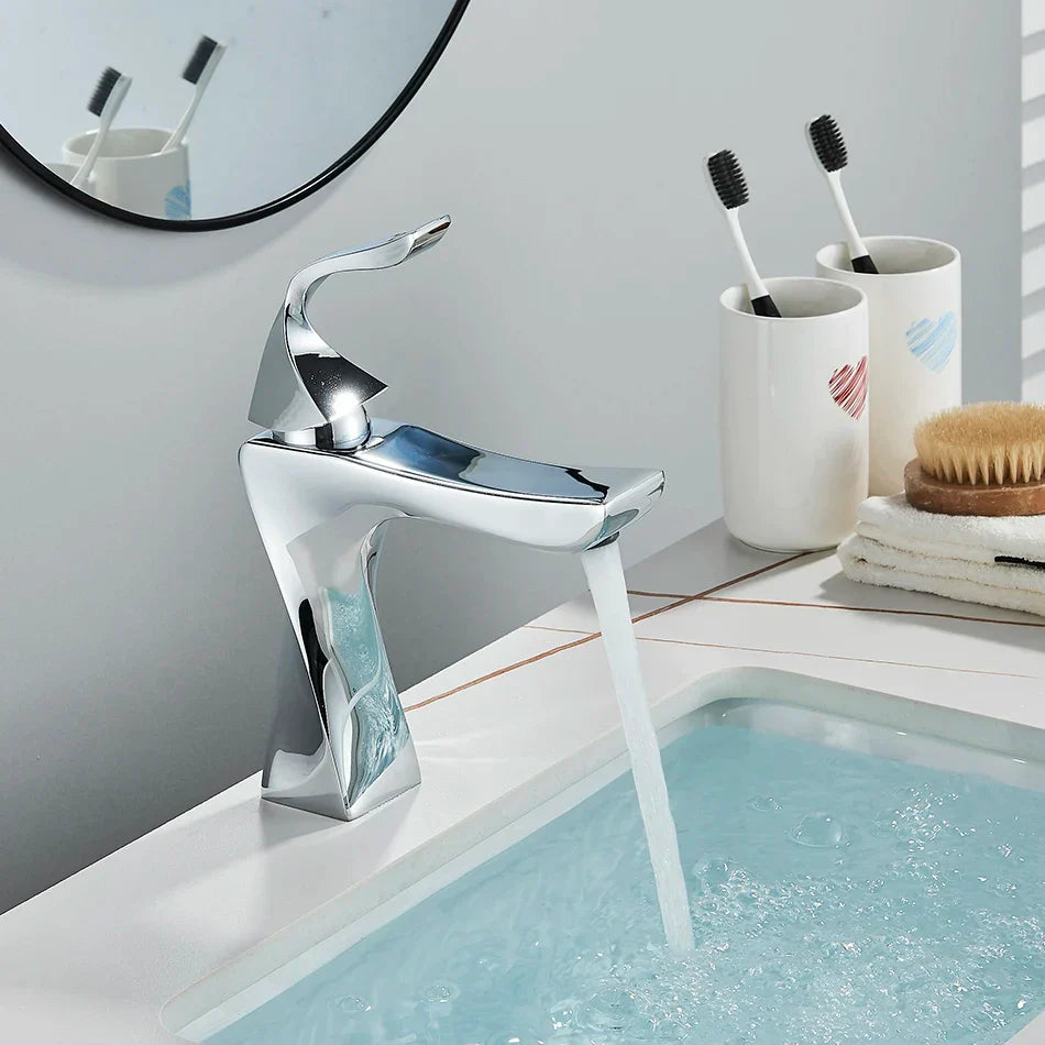Robinet torsade mitigeur salle de bain lavabo - Argenté - Laiton