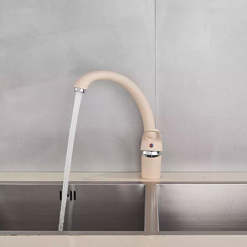 Robinet évier de cuisine arrondi mitigeur tacheté - Beige - Laiton