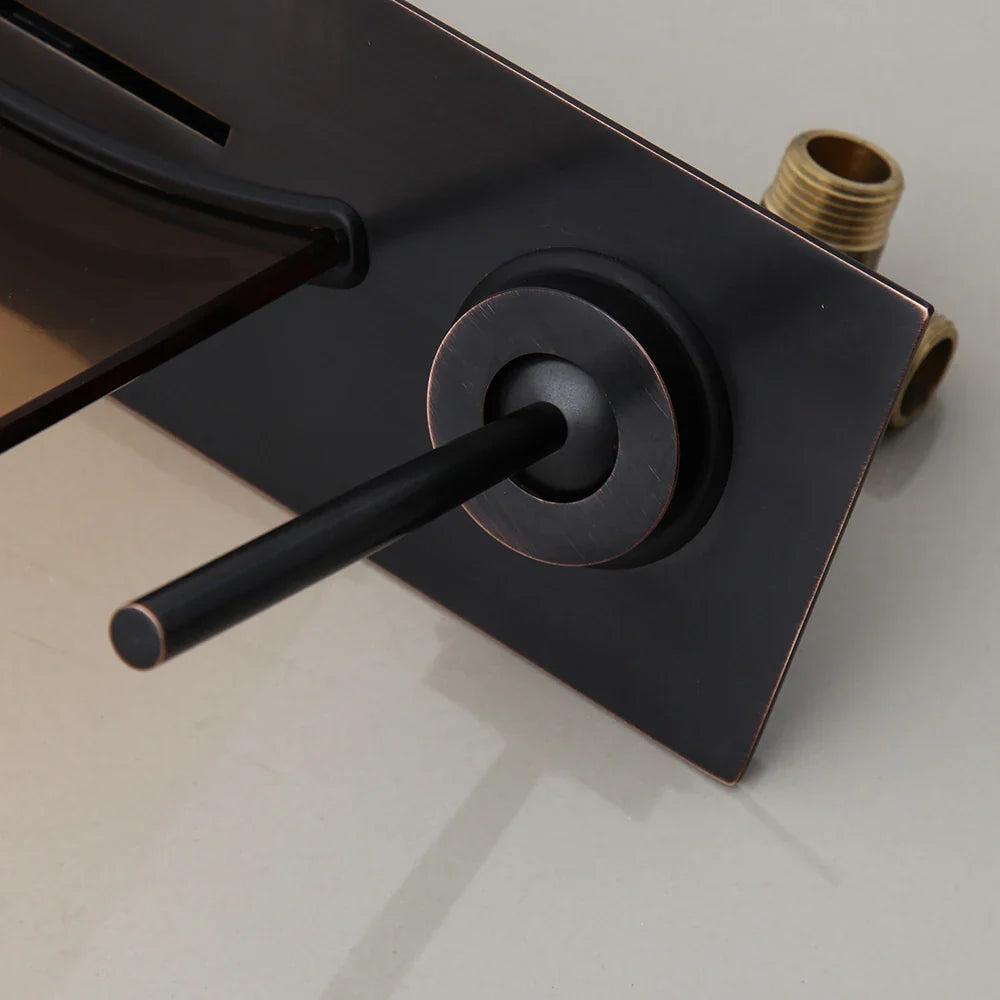 Robinet mural encastrable lavabo salle de bain fontaine - Noir - Laiton