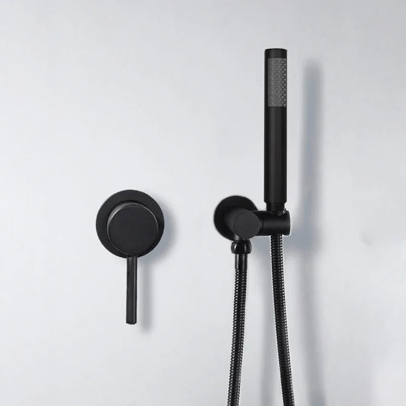 Robinet douche salle de bain douchette mitigeur rond - Noir - Laiton