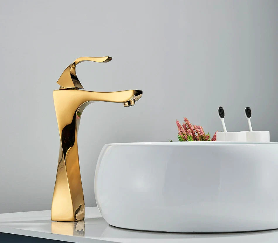 Robinet torsade mitigeur salle de bain lavabo - Doré - Laiton