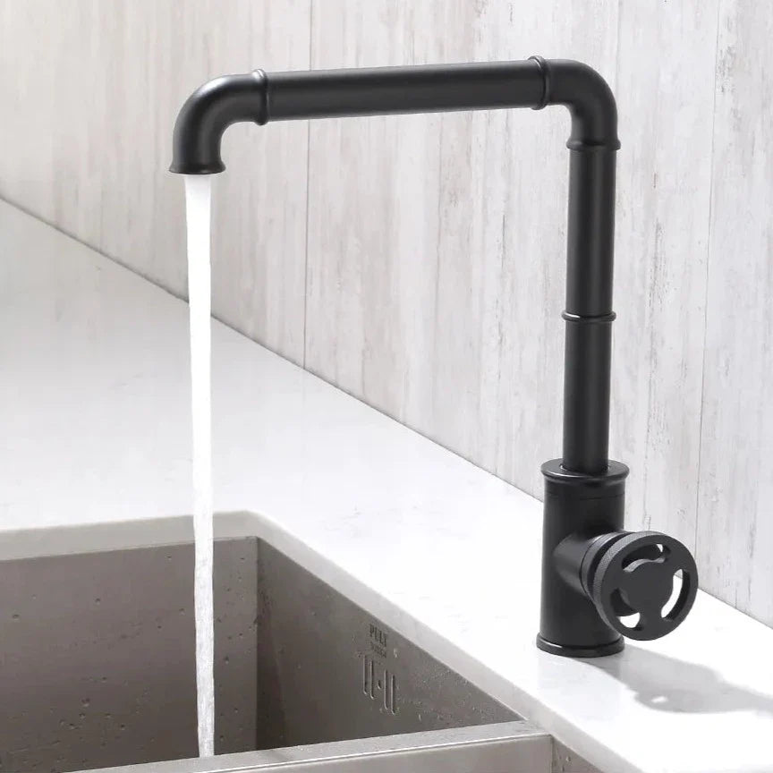 Robinet évier cuisine design industriel mitigeur - Noir - Laiton