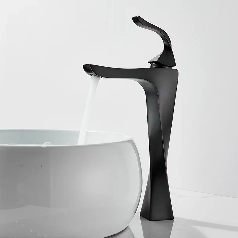 Robinet torsade mitigeur salle de bain lavabo - Noir - Laiton