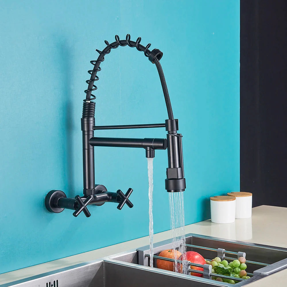 Robinet encastrable mural douchette cuisine évier - Noir - Laiton