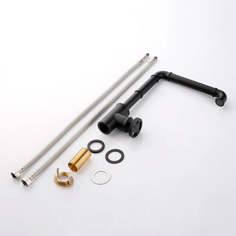 Robinet évier cuisine design industriel mitigeur - Noir - Laiton
