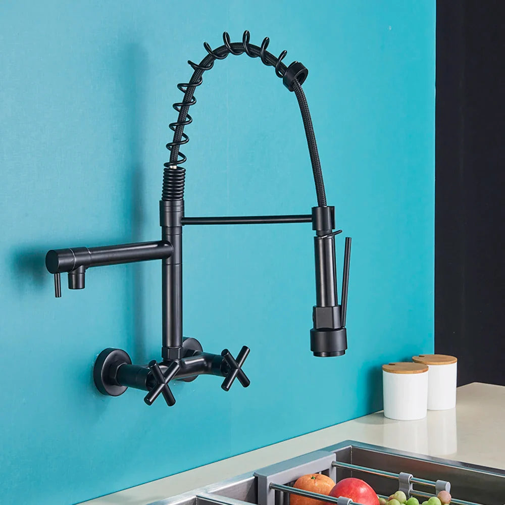 Robinet encastrable mural douchette cuisine évier - Noir - Laiton