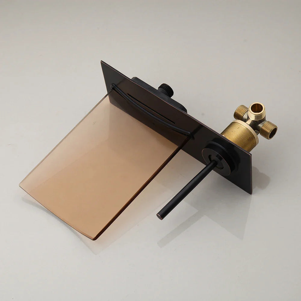 Robinet mural encastrable lavabo salle de bain fontaine - Noir - Laiton