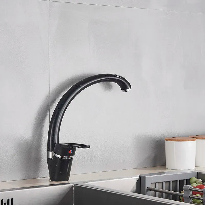 Robinet évier de cuisine arrondi mitigeur tacheté - Noir - Laiton