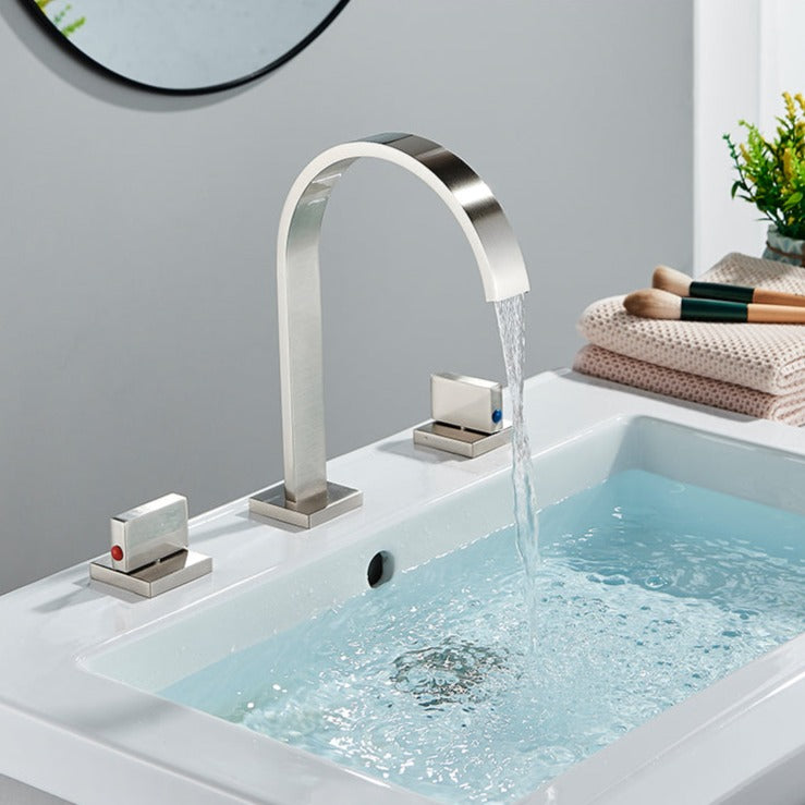 Robinet salle de bain lavabo minimaliste poignées déportées - Argenté - Laiton