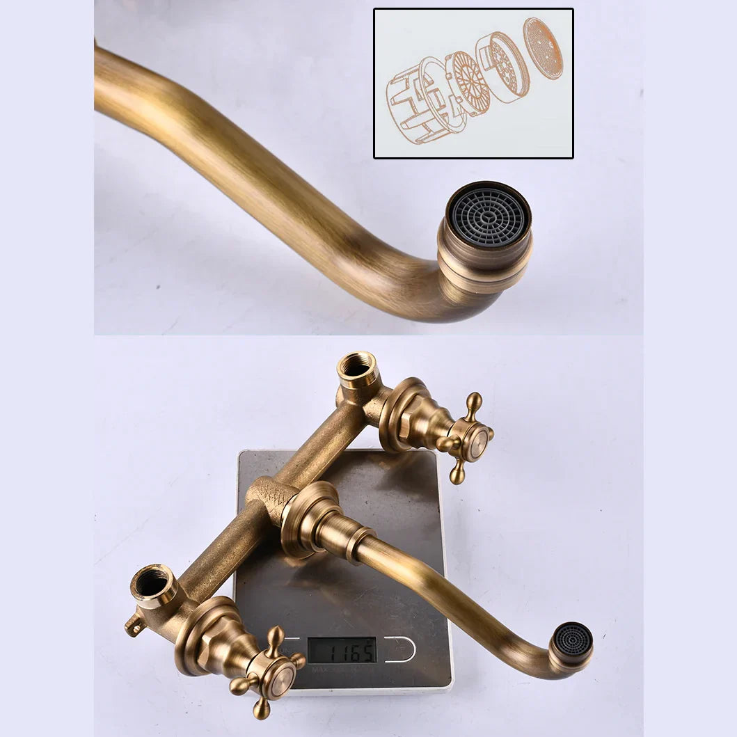 Robinet vintage mural encastrable cuisine évier - Doré - Laiton