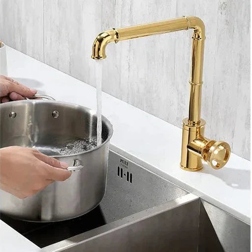Robinet évier cuisine design industriel mitigeur - Doré - Laiton