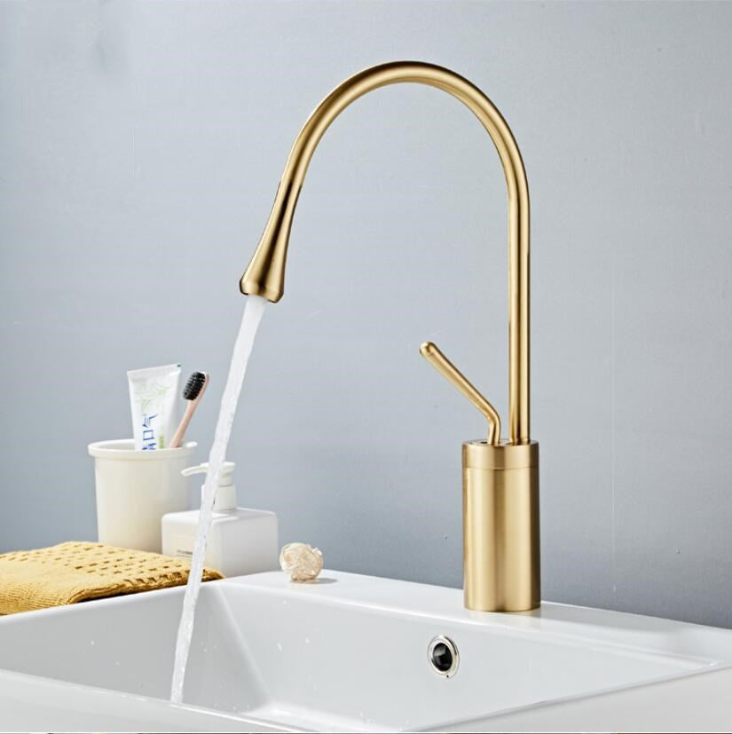 Robinet salle de bain lavabo design arrondi goutte - Doré - Laiton