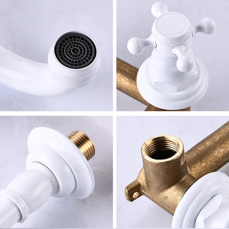 Robinet vintage mural encastrable cuisine évier - Blanc - Laiton