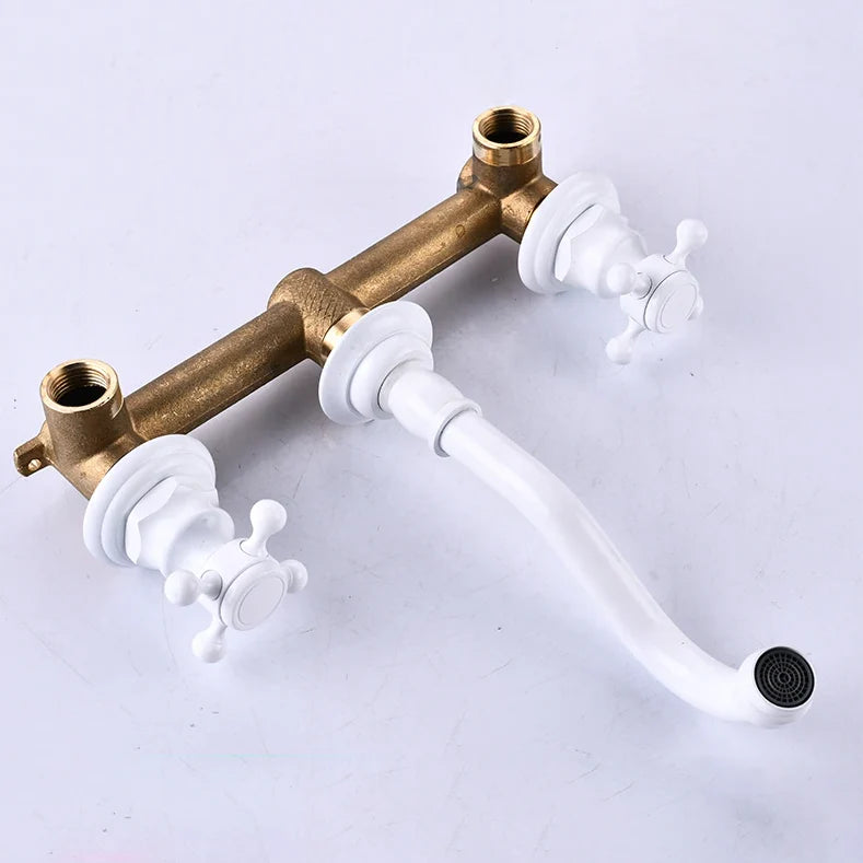 Robinet vintage mural encastrable cuisine évier - Blanc - Laiton