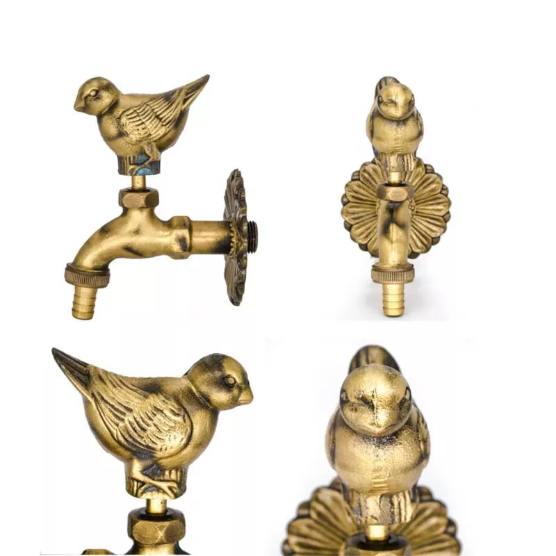 Robinet extérieur de jardin rétro fleur animaux - Doré